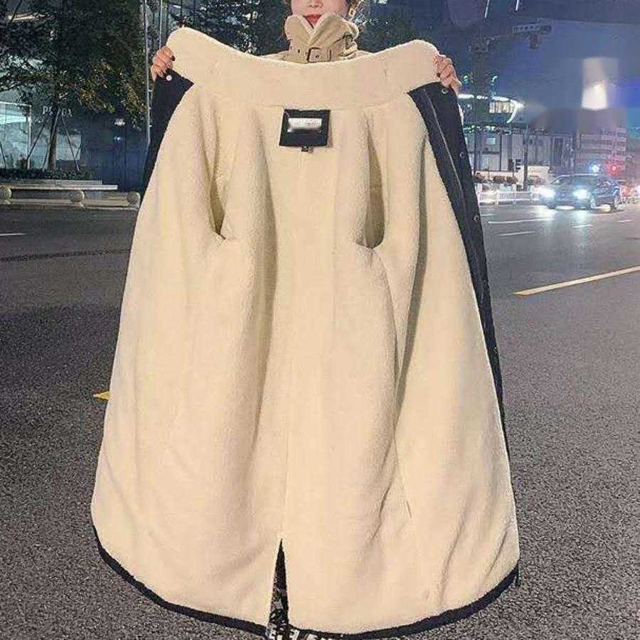 Womens Winter Cotton Jacket With Thickened Lamb Wool And Plush Mid To Long Over Knee Korean Version Loose Style Women Jackets Coat 241209