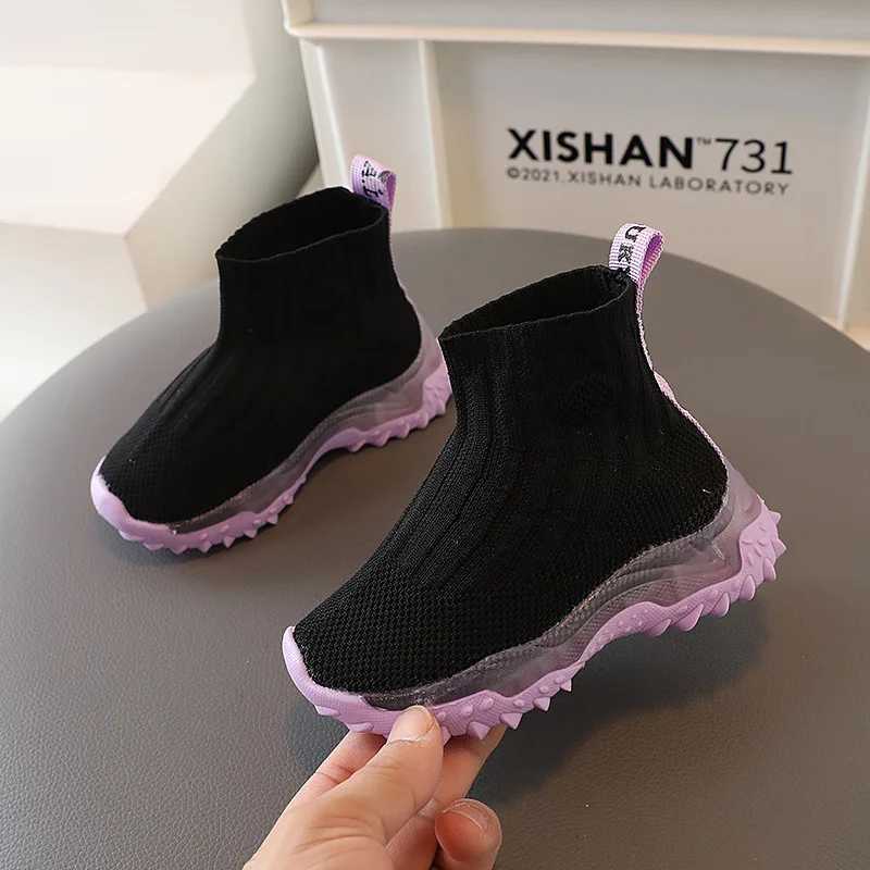 Athletic Outdoor Child Knitted Sports Shoes for Boys Luminous Breathable Kids Socks Shoes Slip on High Top Girls Sneakers Soft Sole Walking ShoesY2501
