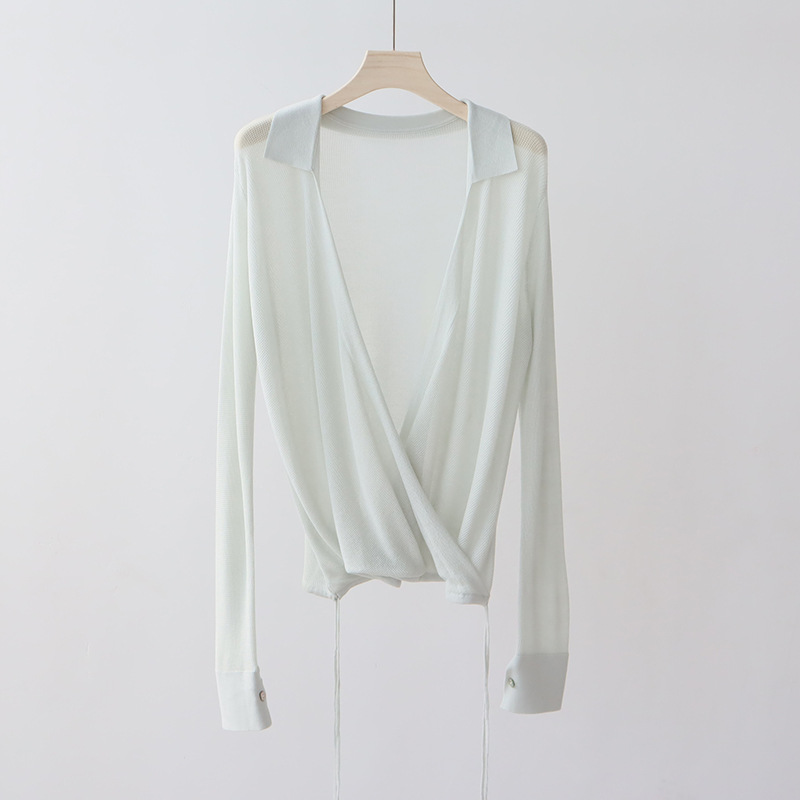 COHB3 Chic Women's Knit Cardigan in Light Fabric - Soft V-Neck & Feminine Lapel Detail