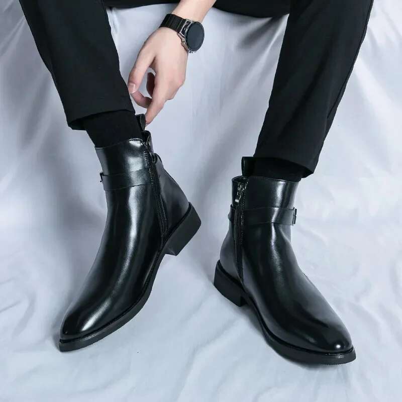 brand men's formal leather oxford dress business ankle boots men 38-47 free shipping shoes