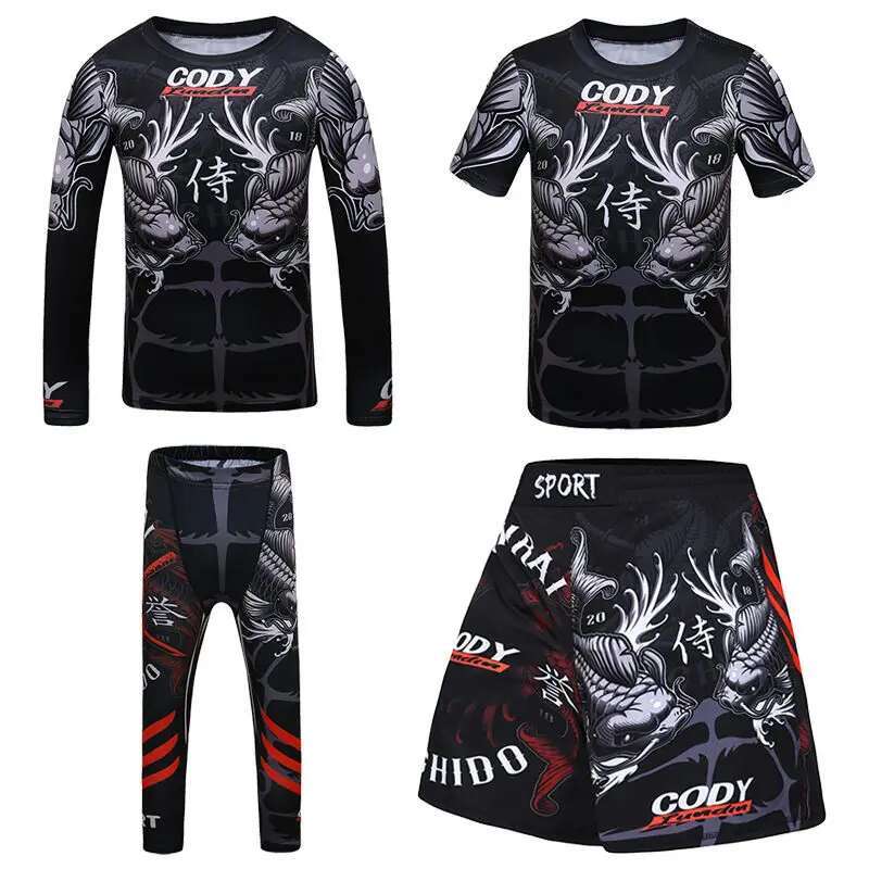 Ddmytiger China Domestic Rashguard Jiu Jitsu MMA Kid S T Shirt Pant Set Boy Girl Rash Guard Children Tracksuit Muay Thai Shorts Kickbo Gym Suits Ddmyt