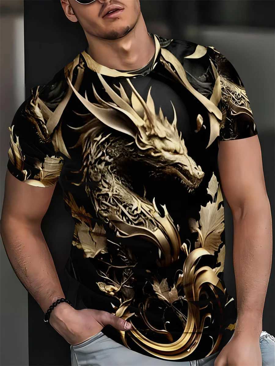Mens T-shirt Dragon 3D Digital Printing O-Neck Short Sleeve Summer Tshirt Fashion Plus Size Loose Casual Knitted Tees Sport TopXJ250117