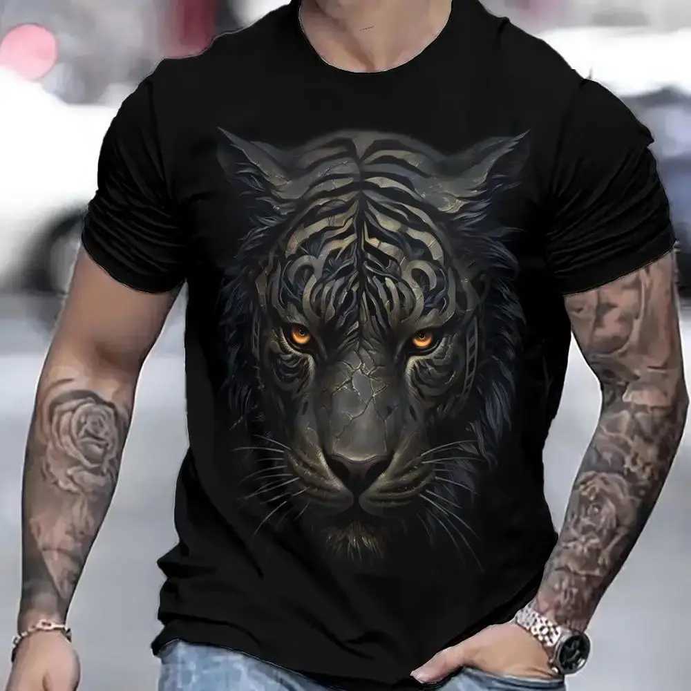 Tiger Print T-shirt 3D Animal Mens shirt Summer Short sleeve mens casual pullover Oversized top T-shirt Mens S-6XLXJ250117