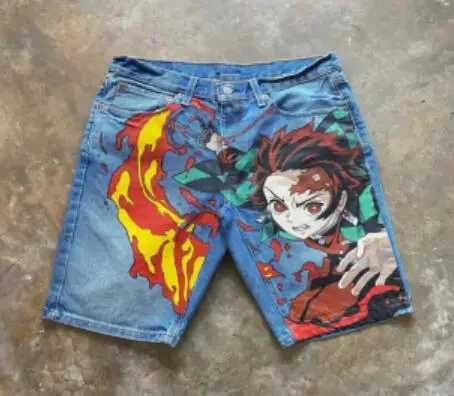 Denim shorts summer American retro 2024personalized cartoon character printed shorts casual Y2K trend fitness sports street wearXJ250117