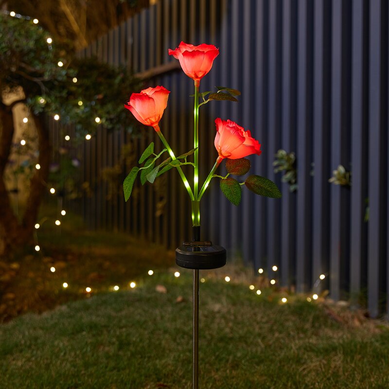New solar rose flower light led simulation rose flower light solar ground plug lawn garden light