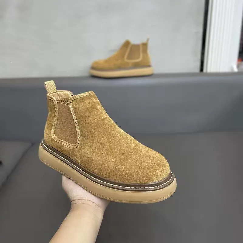 Mens Boots With Velvet Sanded Leather Autumn And Winter Thick Sole Increase Comfortable Lightweight Handsome Cotton Shoes 250114