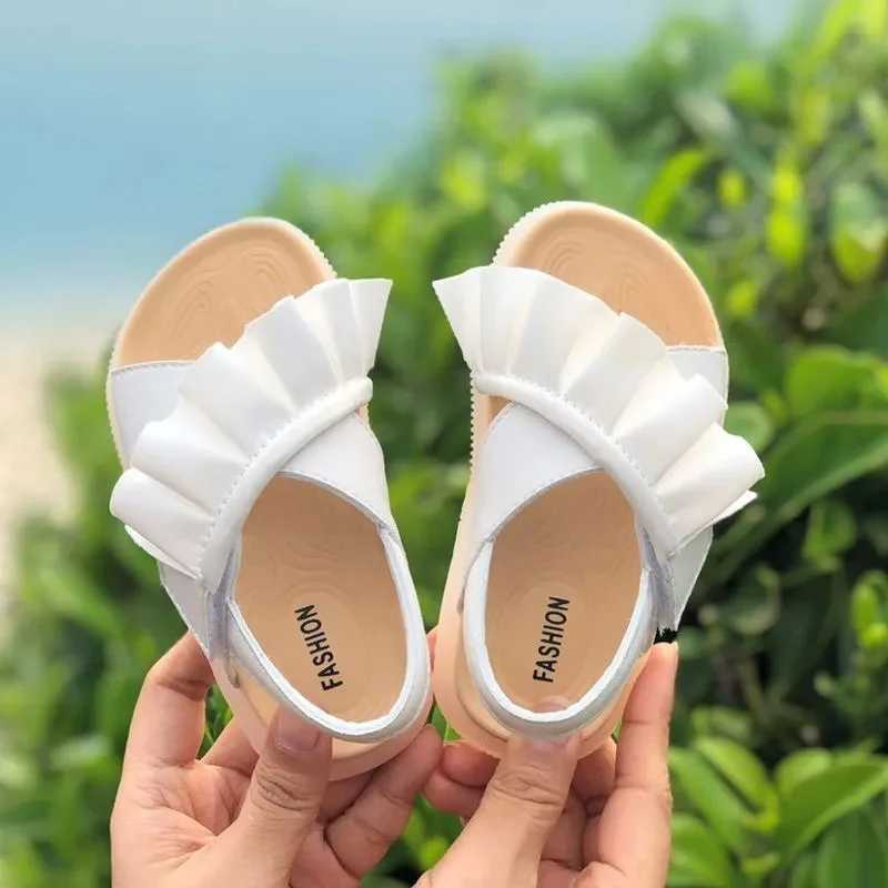 Sandals Summer Little Girls White Black Ruffles Sandals Kids Non-slip Korean Toddler Baby Princess Dress Shoes Shoe 1 2 3 4 6 Years OldY250116GIQT
