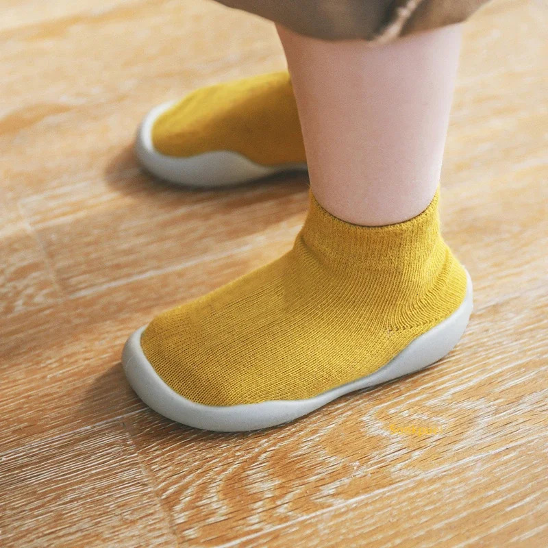 Infant Baby Shoes born First Walkers Boy Girl Kids Solid Color Soft Knit Sock Shoe Antislip Rubber Sole Toddler Booties 250115