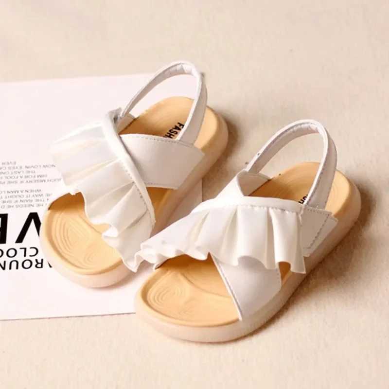 Sandals Summer Little Girls White Black Ruffles Sandals Kids Non-slip Korean Toddler Baby Princess Dress Shoes Shoe 1 2 3 4 6 Years OldY250116GIQT