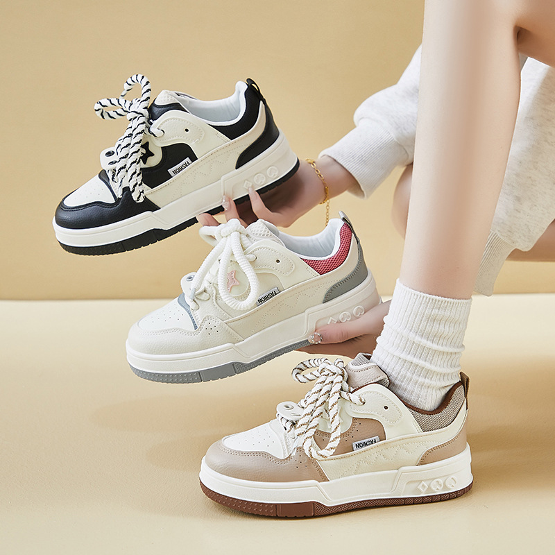 Women Casual Shoes Fashion 2025 New Korean Version Thick Sole Design Sense Versatile Triple Black Beige Khaki Free shipping