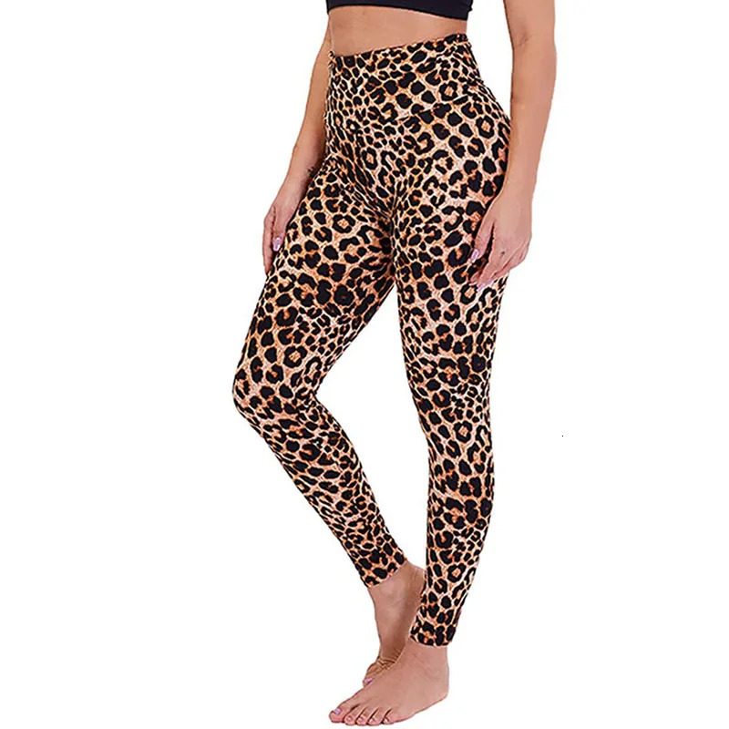 Fashion leopard print pants ninepoint highwaisted leggings yoga slimfit waistband hip lift sweatpants 250113