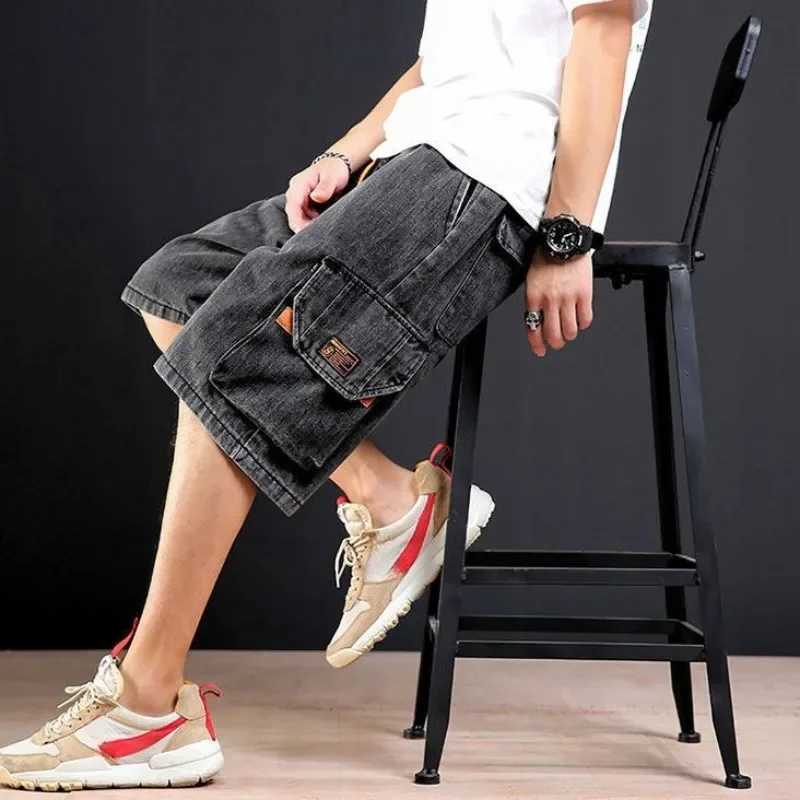 Mens Short Jeans Pants Gray Wide Baggy Male Denim Shorts Loose Y2k Fashion Distressed Luxury Sale Blue Stretch Designer KoreanXJ250117