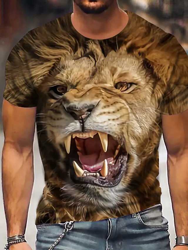 3D Tiger/lion T Shirt Men Women 2023 Summer Fashion Short Sleeve Printed Animal T-Shirt Cool Tops TeesXJ250117