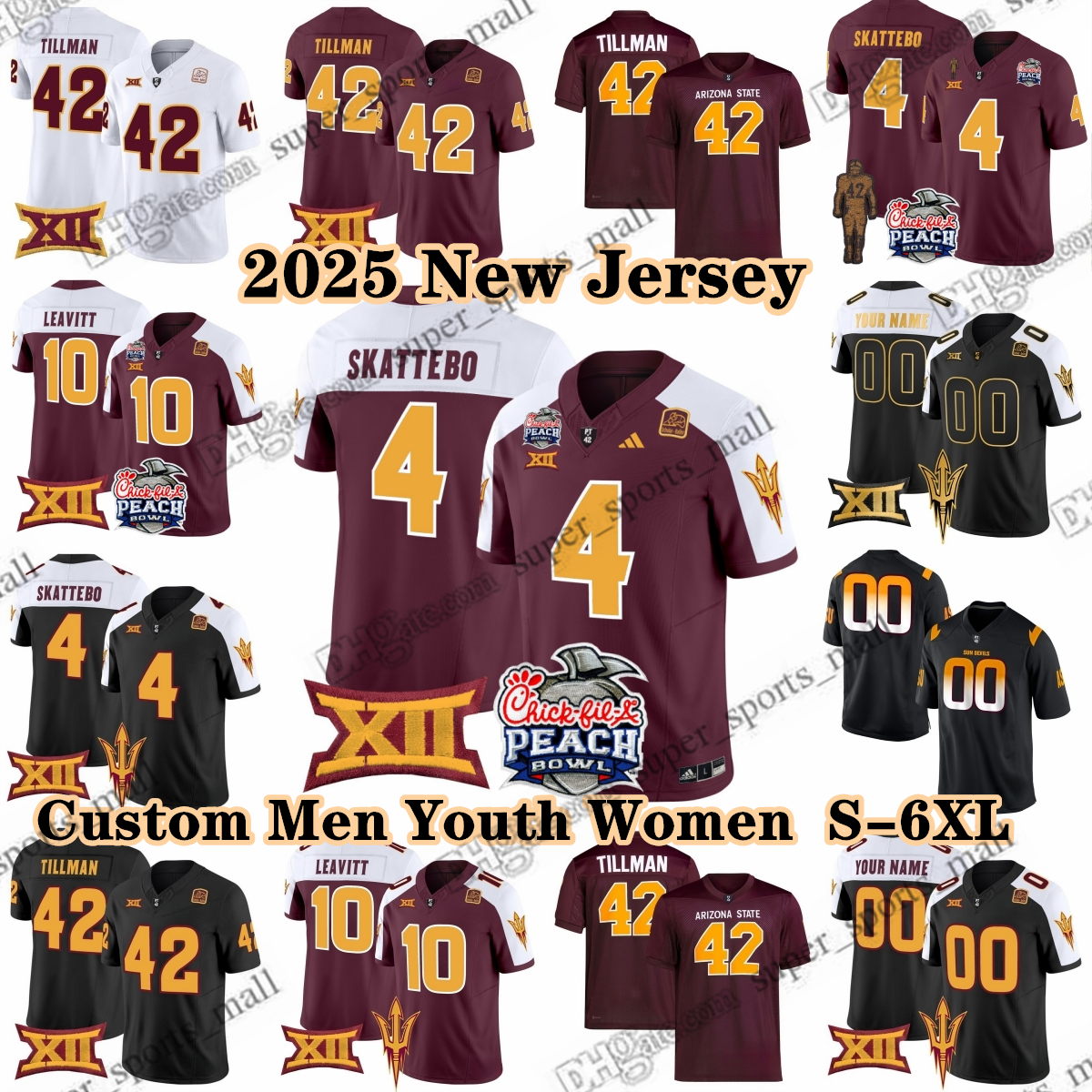 2025 Arizona State Sun Devils Football Jerseys 4 Cam Skattebo 42 Pat Tillman 10 Sam Leavitt 16 Trenton Bourguet Jordyn Tyson Caleb McCullough Custom Men Youth Women