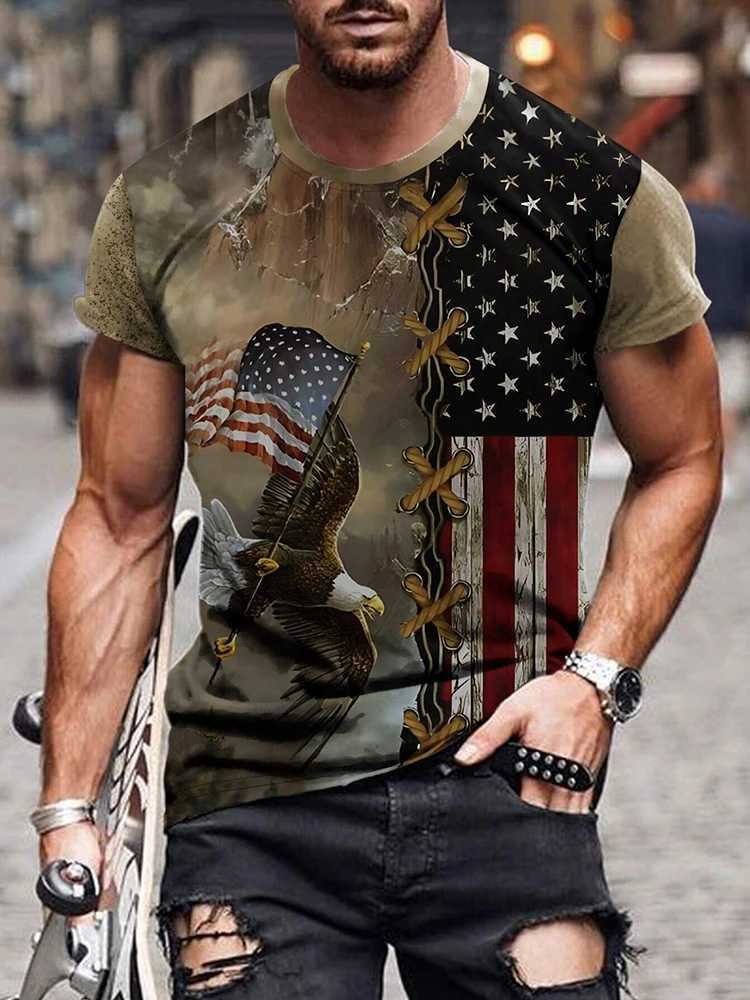 American Flag Print Mens T-shirt Summer Everyday Casual Mens T-shirt Outdoor Sports Short-sleeved Top Fashion Street Mens TeeXJ250117