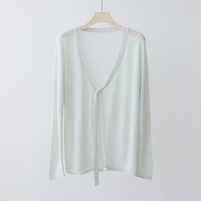 CRYJ1 Spring Collection for Her: -Silk Knit Sweater Jacket with Camisole Skirt - Elegant Lace-Up Top