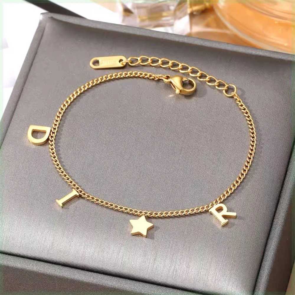 Korea New Fashion Letter Star Pendant Bracelet Woman Simple Vintage Stainless Steel Bracelet Luxury Jewelry Accessories Gifts W250116