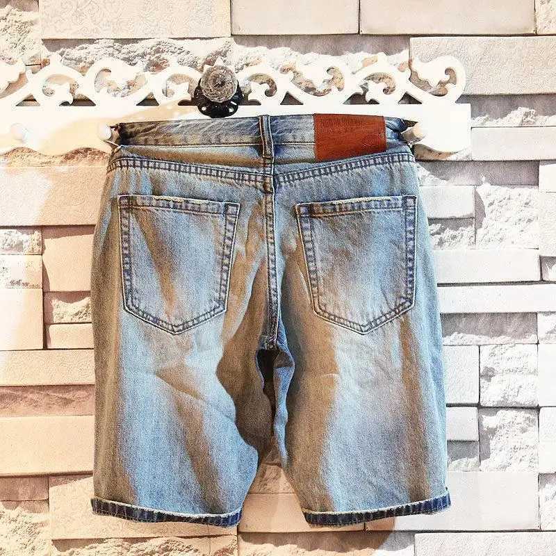 Straight Graphic Man Denim Shorts Knee Length Multi Color Long Half Short Jeans Pants for Men Ripped Harajuku Blue Y2k Hip HopXJ250117