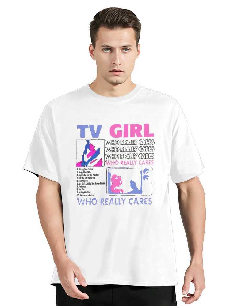 TV Girl Who Really Cares T Shirt Cotton Vintage Unisex Tops Fitness Tees Streetwear Graphic Oversized T-shirt Mens ClothingXJ250117