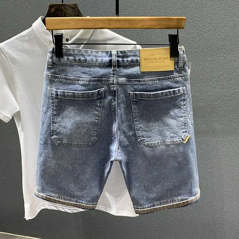 Mens Short Jeans Pants Ripped Male Denim Shorts Blue Stretch Selvedge Fitted Streetwear Trend 2024 Cowboy Sale Y2k Harajuku XlXJ250117