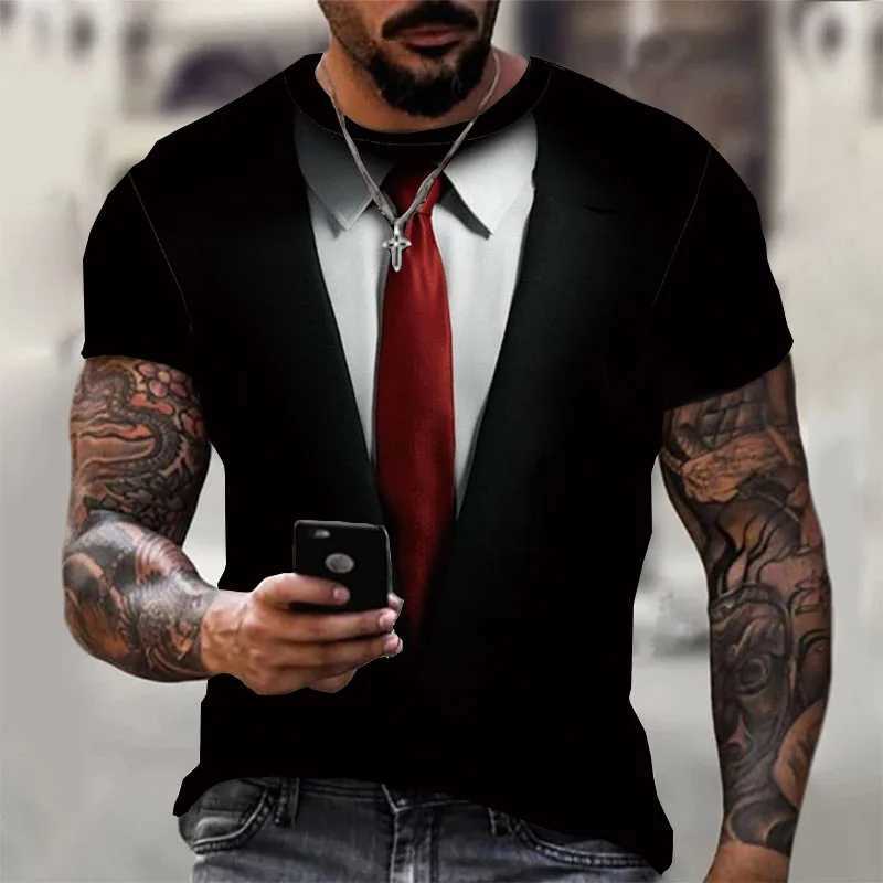 Fashion Mens T-shirts 3d Print Suit And Tie Pattern Plain Short Sleeved T-shirt For Mens Clothing High Street Streetwear TopsXJ250117