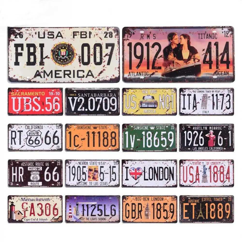 Vintage Route 66 Car Number License Plate Plaque Metal Tin Sign Poster For Workshop Bar Club Man Cave Garage Wall Home DecorXJ250116