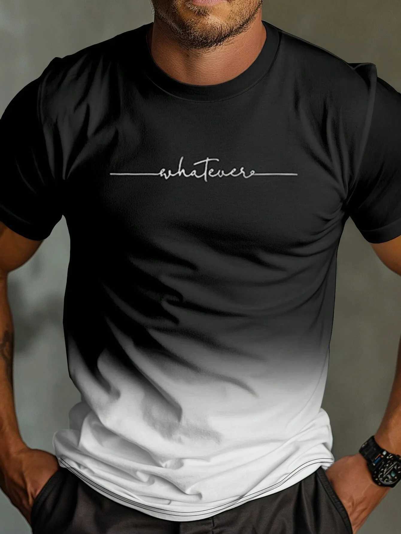 Summer Fashion Mens Gradient Color Blocking 3D Printed Short Sleeve Oversized Round Neck Casual Tee Top Streetwear Men ClothingXJ250117