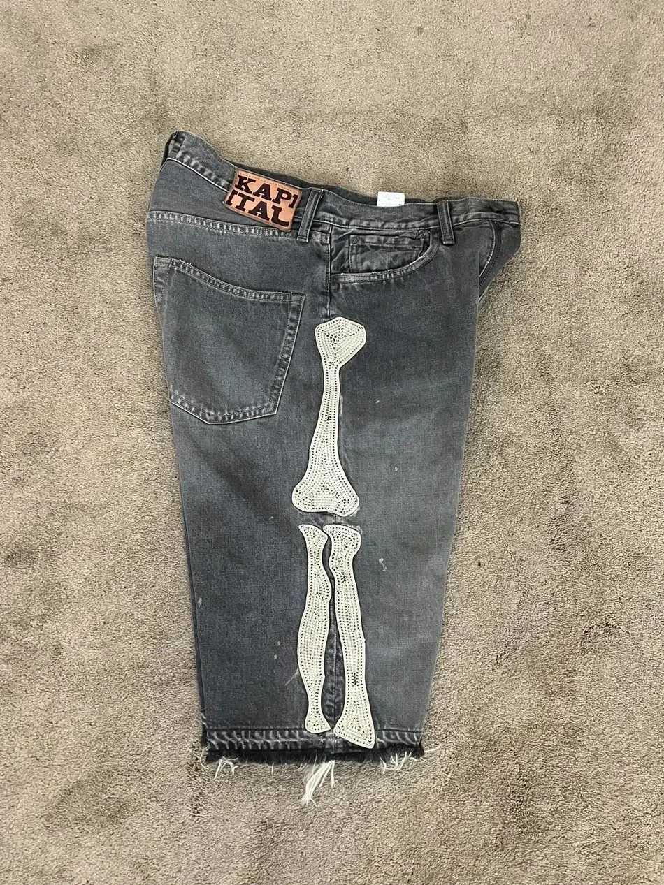 Y2K Blue Denim Shorts With Bone Embroidery Oversize Denim Shorts Street Vintage Harajuku Hip Hop Gothic Punk Gothic Wide PantsXJ250117