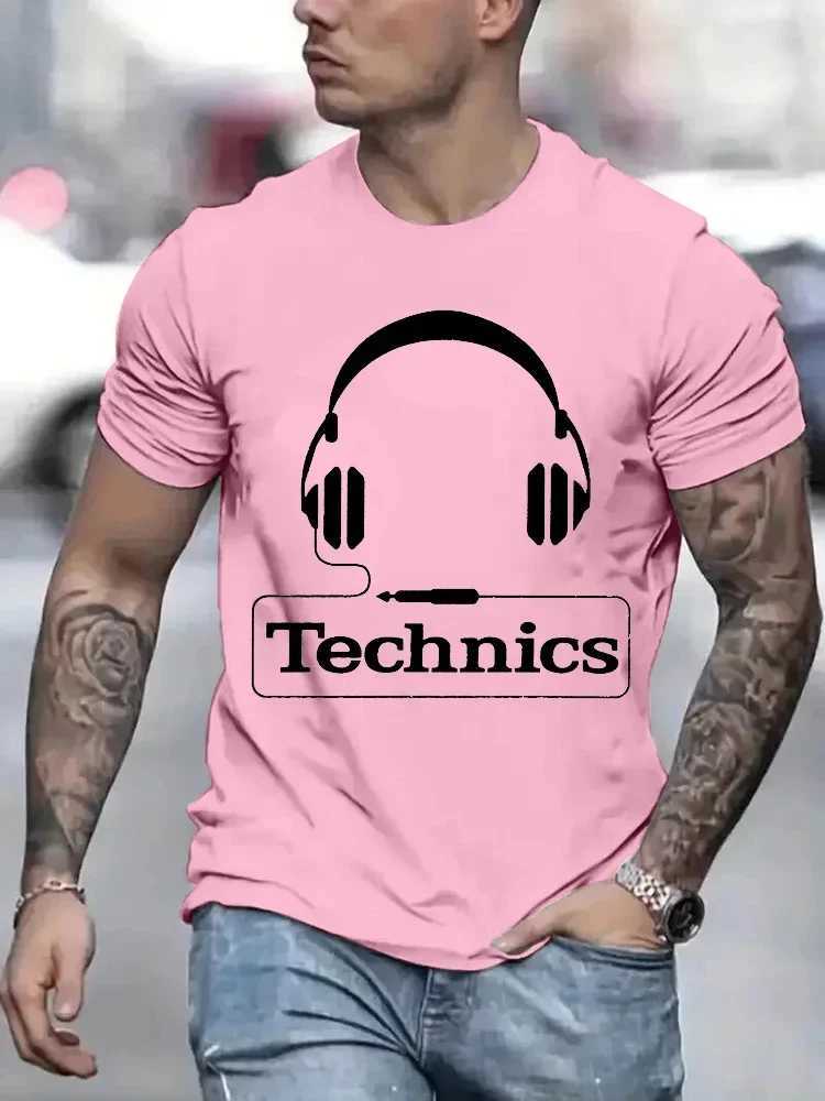 Technics Headphone Print T Shirts Men Harajuku Fashion T Shirt Oversized Summer Short Sleeve T-shirts Trendy Loose DJ Tee TopsXJ250117
