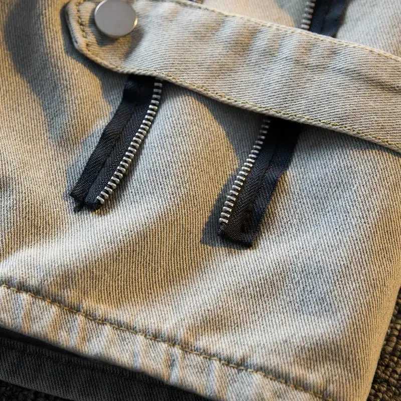 Male Denim Shorts Baggy Hip Hop Wide Zipper Mens Short Jeans Pants Loose Cut Jorts Streetwear Designer Y2k Fashion Blue KoreanXJ250117