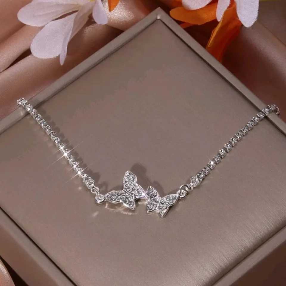 925 sterling silver butterfly bracelet womens fashionable luxury rhinestone charm bracelet Versatile Bling jewelry party giftXJ250315