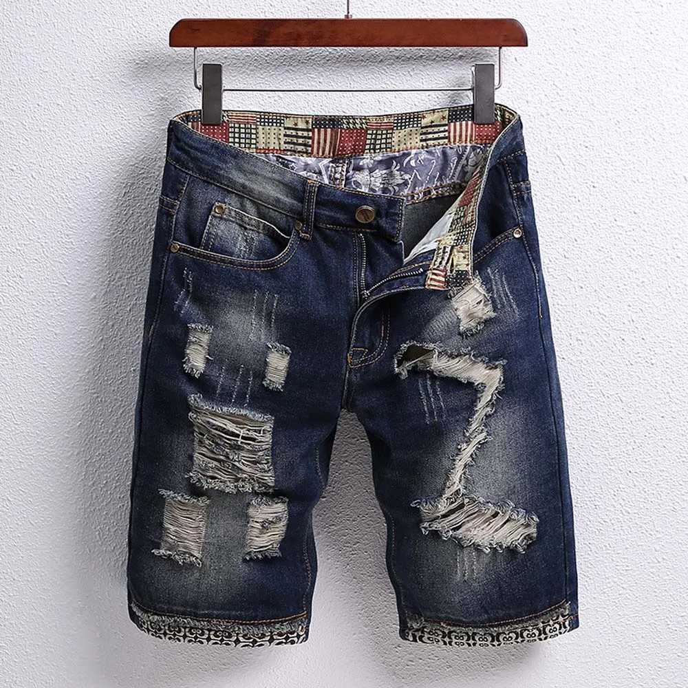 Y2k Mens Ripped Short Jeans Summer Streetwear Big Hole Fashion Casual Vintage Slim Beach Denim Shorts Men Brand Clothes 2023XJ250117