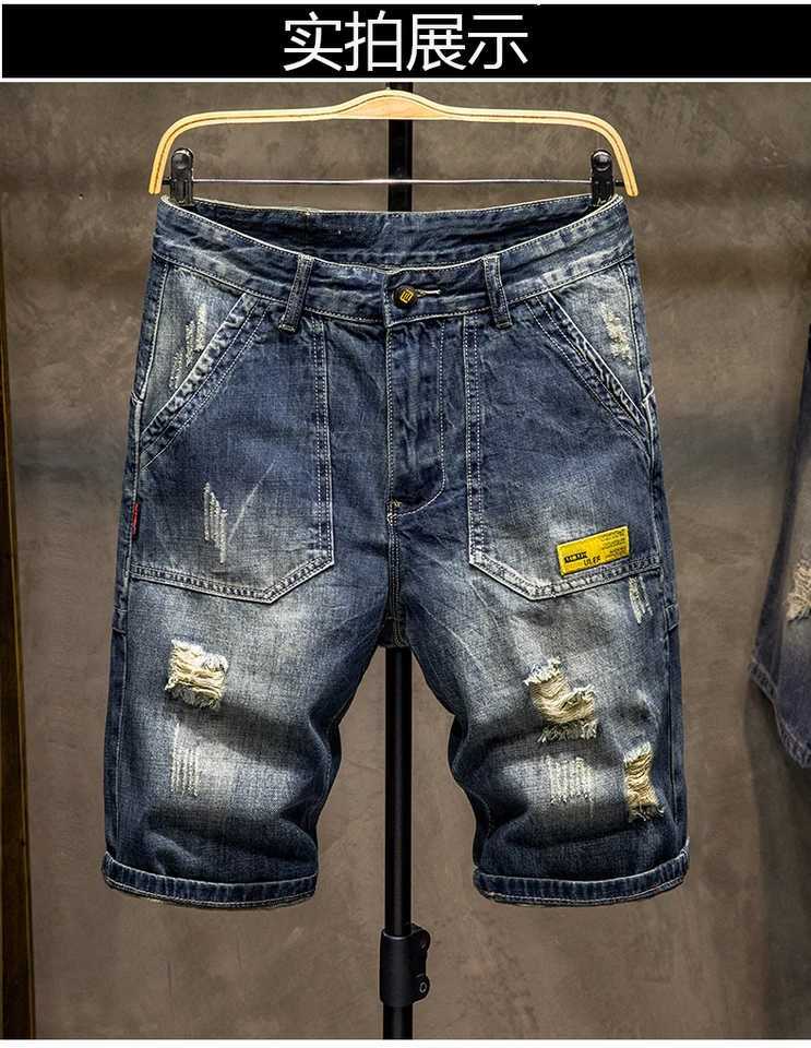 Blue Mens Ripped Short Jeans Clothing Bermuda Cotton Shorts Breathable Denim Shorts Male 2024 New koreanFashion y2k jean shortsXJ250117