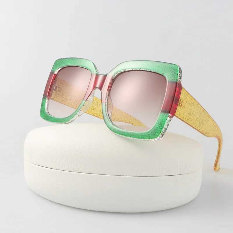 Fashion Square Sunglasses Woman Vintage Brand Designer Oversized Sun Glasses Female Retro Gradient Redgreen Sunglasses W250116