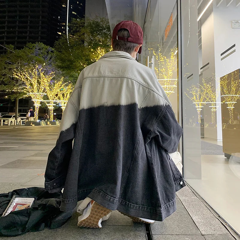 Tiedye Gradient Denim Jacket For Men Autumn 2025 Coat Korean Fashion Loose Lapel Veste Homme Hip Hop Retro chaquetas 250110Z