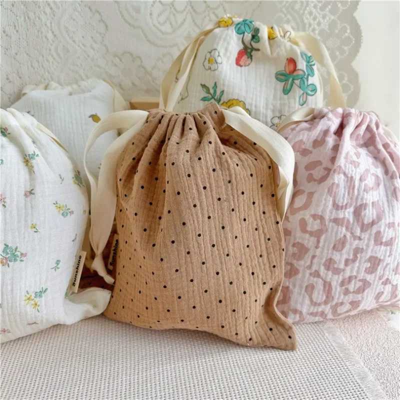 Natural Cotton Mommy Storage Bags Outdoor Baby Diaper Carrier Cute Sunshine Rainbow Printing Drstring PouchesXJ250117