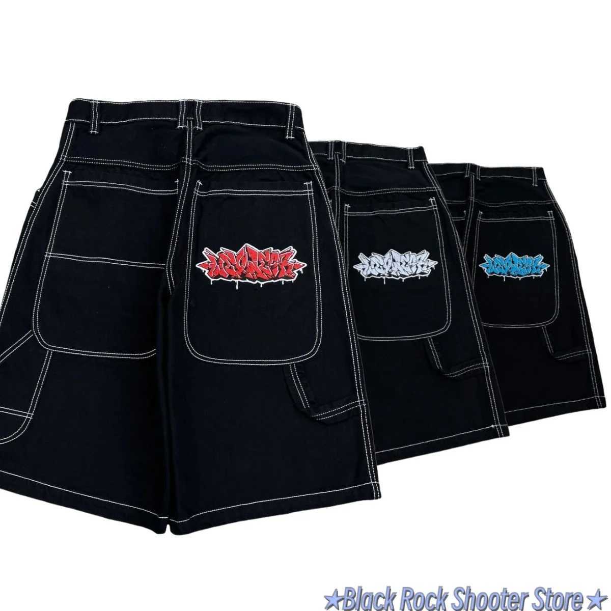 Hip Hop Wexwear Letter Embroidery Graphic Shorts Harajuku Streetwear Y2k Black Jeans Denim Baggy Gym Skate Shorts Men ClothingXJ250117