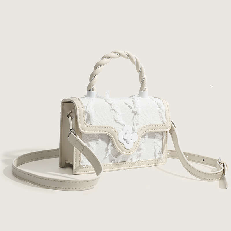 Genuine Leather Tassel Messenger Bag Embroidery Square Handbags Versatile Crossbody Bag for Women Lace White Elegant Chain Bag Women's Classic Ha