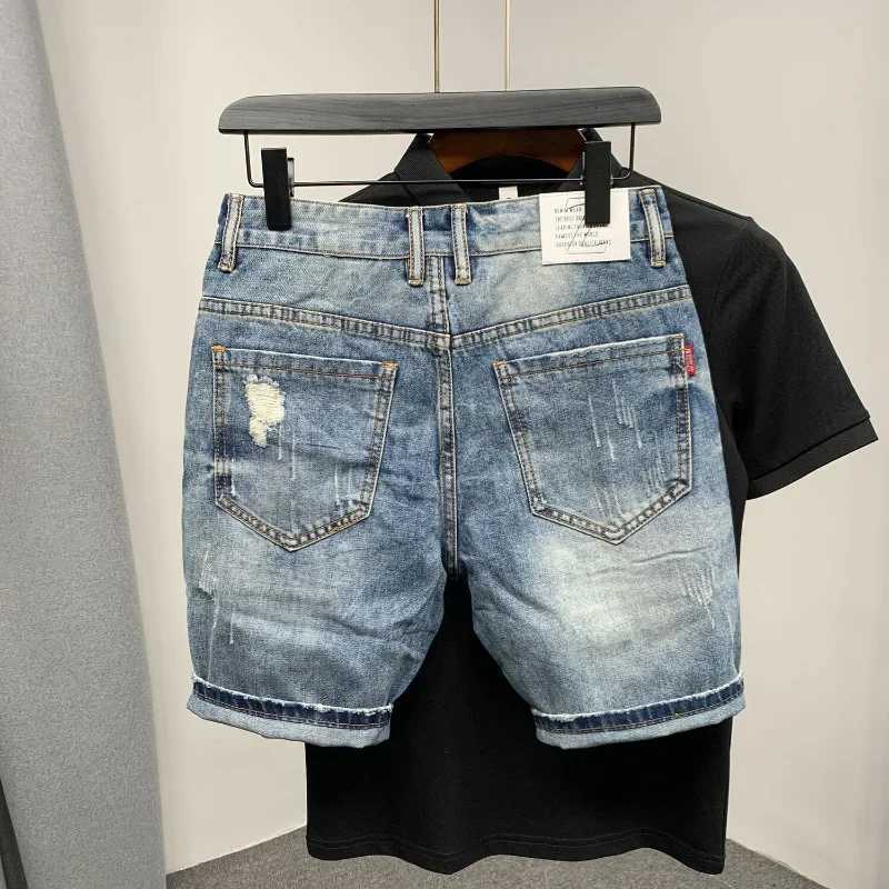 Male Denim Shorts Graphic Multi Color Mens Short Jeans Pants Ripped Baggy Y2k Harajuku Luxury Original Hip Hop Summer Cowboy XlXJ250117