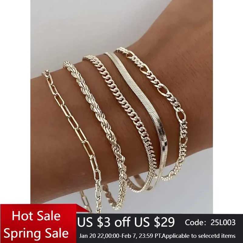 Vintage Punk Style Womens Bracelet Set Silver 925 bracelet Plated Gold bracelet Cuban Per Clip Chains Fashion AccoriesXJ250117