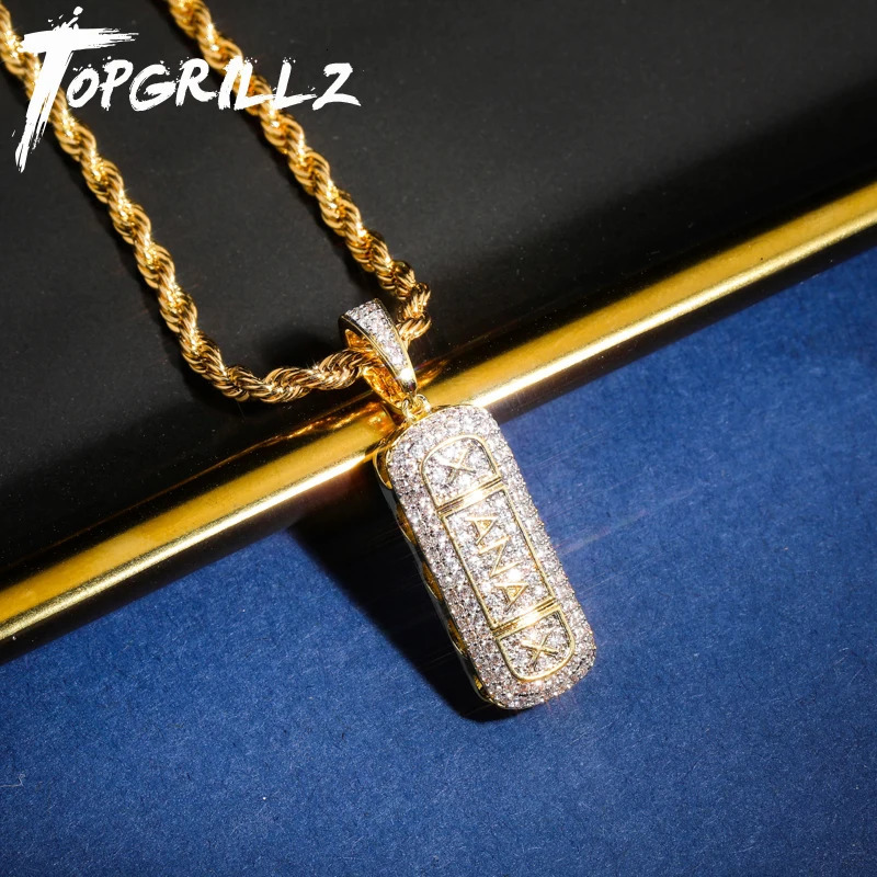 TOPGRILLZ Hip Hop Gold Plated Ice Mini Paving CZ Stone Xanax Pill Necklace and Pendant Charm 250116