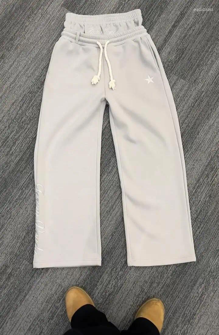 Men's Pants Harajuku Loose Double Waisted Sweatpants Y2K American Solid Color Letter Embroidery Casual Hip Hop Drawstring Waist Jogger