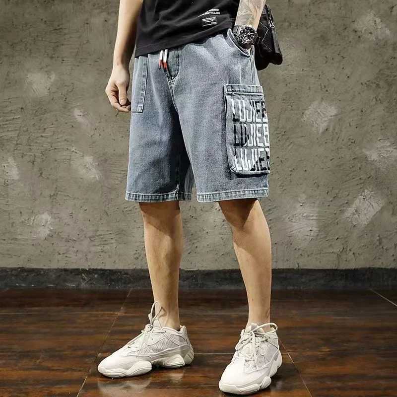 Man Denim Shorts with Pockets Cargo Gray Short Jeans Pants for Men Summer Blue Korean Fashion Sale Harajuku Buttons Original Y2kXJ250117