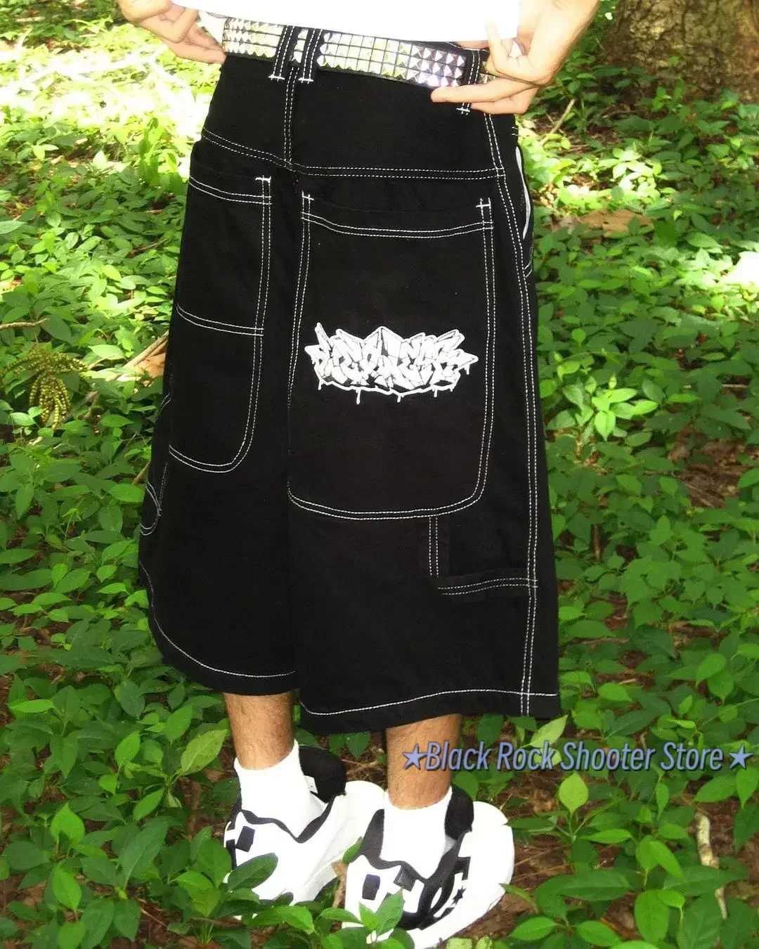Hip Hop Wexwear Letter Embroidery Graphic Shorts Harajuku Streetwear Y2k Black Jeans Denim Baggy Gym Skate Shorts Men ClothingXJ250117