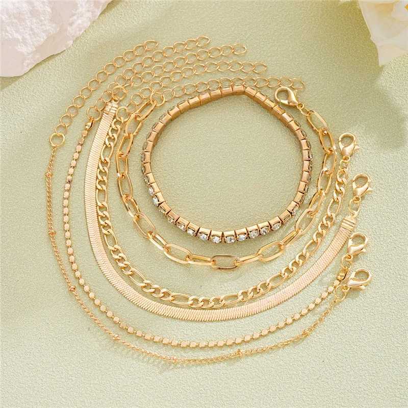6Pcs Gold Color Crystal Bracelet Set Boho Retro Thick Twist Cuban Chain Bracelet For Women New Tren Quality Jewelry GiftsXJ250117