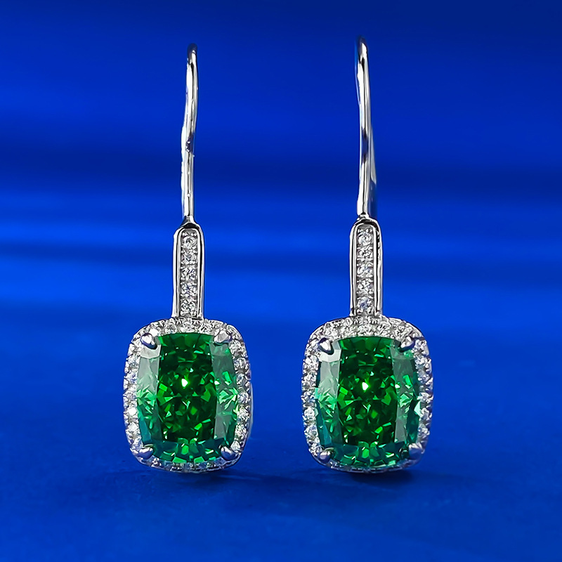 Gorgeous Dangle Earrings Jewelry Real 100% Sterg Sier Cushion Shape White Moissanite Dia Emerald Women Wedding Drop Hook Earring Gift