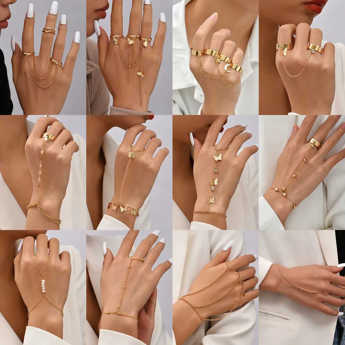 Creative Butterfly Link Chain Bracelet Connected Finger Ring Bangle Bracelets for Women Linked Hand Harn Couple Jewelry GiftsXJ250117