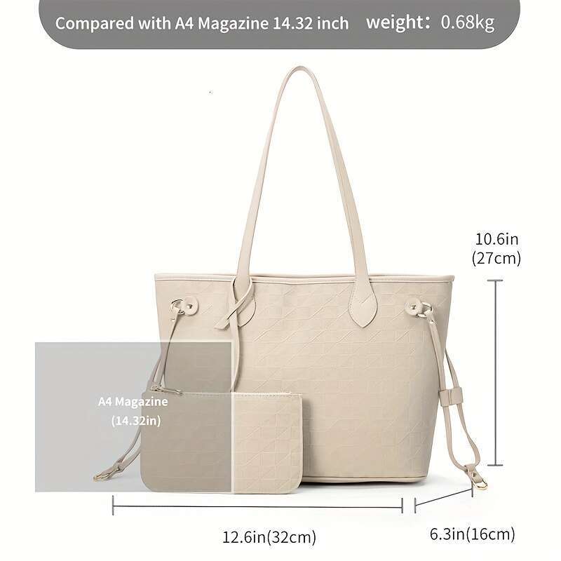 2-piece set, women's fashionable tote matching wallet, large capacity embossed PU leather bag, shopping bag with shoulder strap