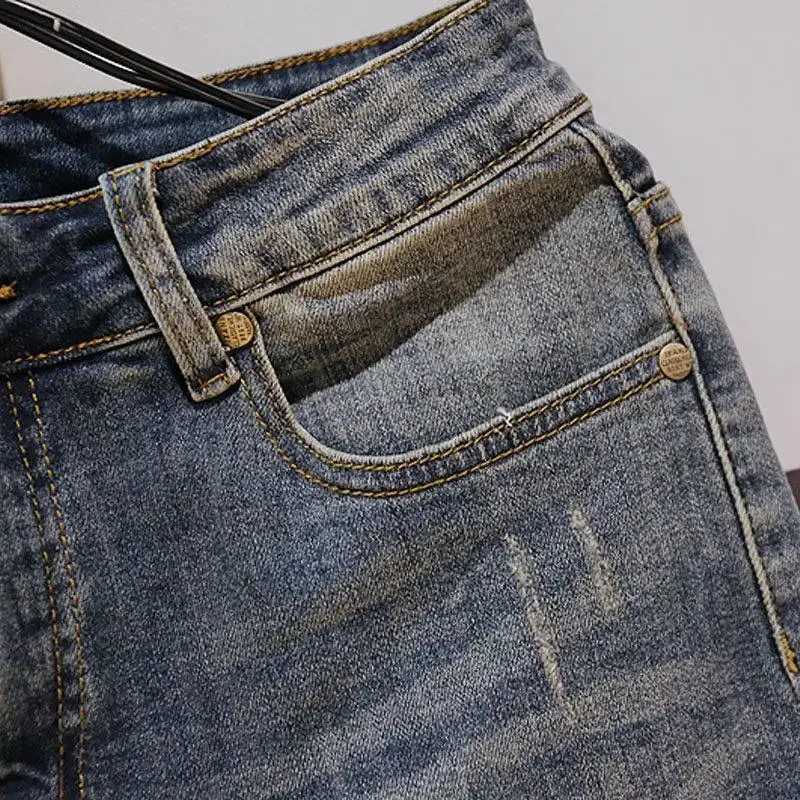 Short Jeans Pants For Men Ripped Blue With Pockets Original Man Denim Shorts Sale Xl Cowboy Thin Vintage Y2k Fashion CutXJ250117