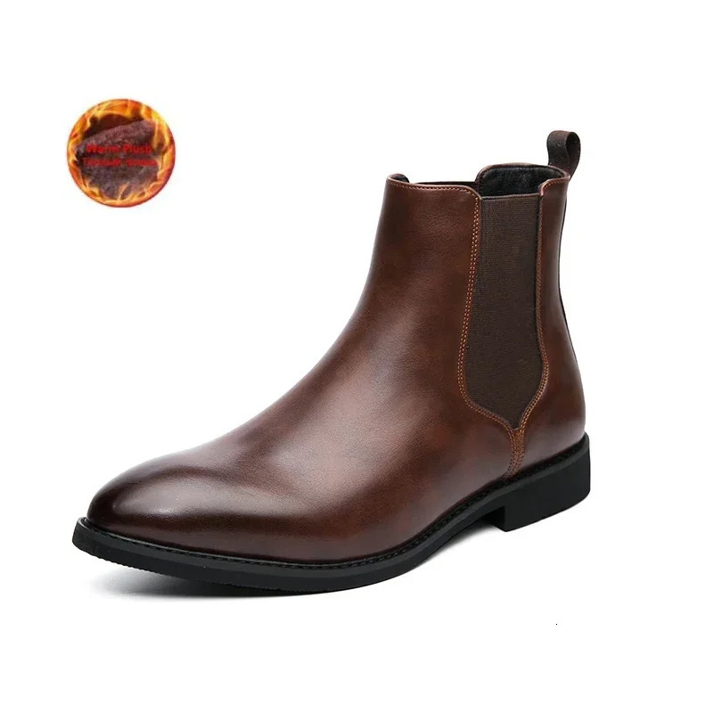 Leather Men Chelsea Boots Italy Dress Boots Men Fashion Casual Warm Plush Business Ankle Boots Big Size 48 250114